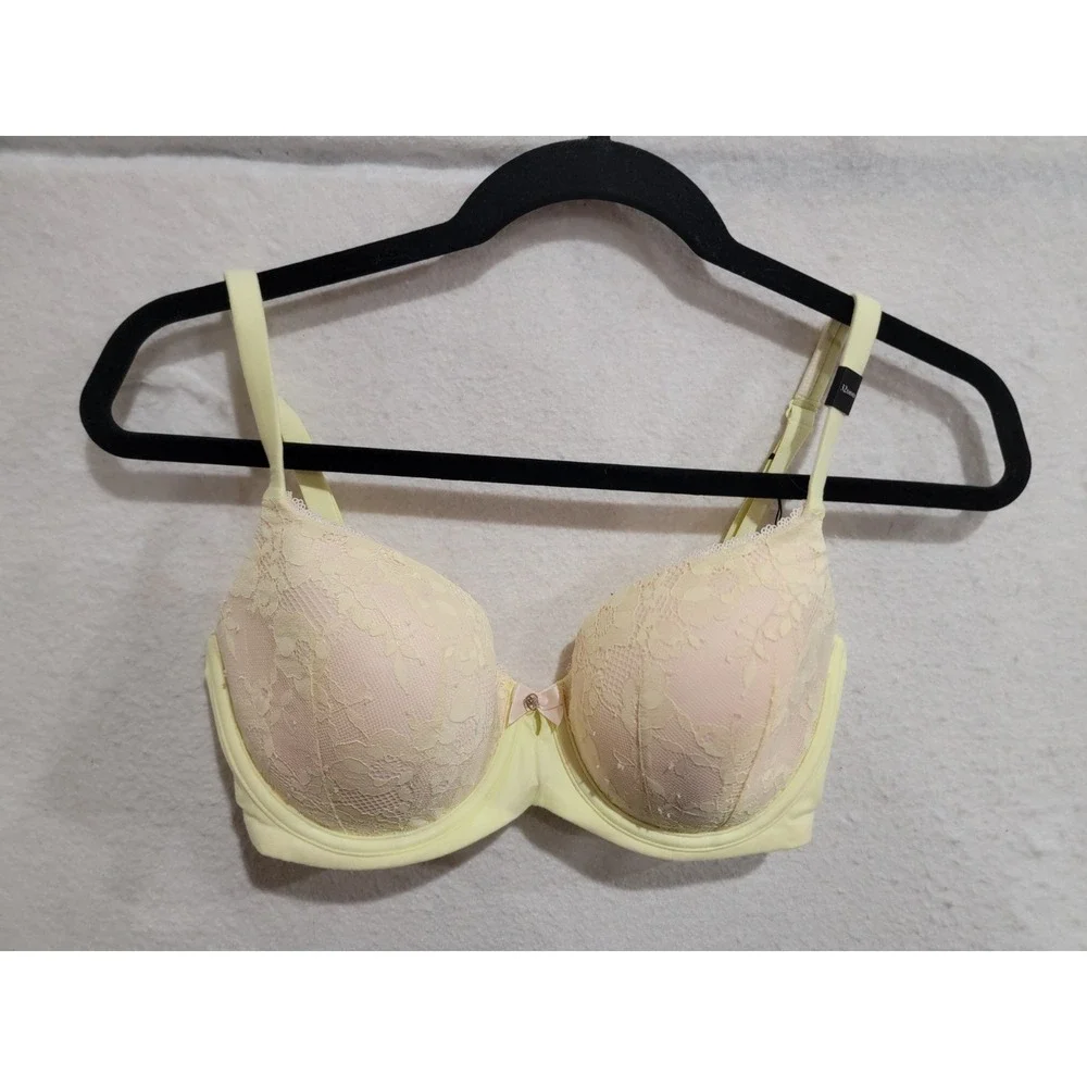 Victoria's Secret Body by Victoria Lined Demi Bra 32DDD Yellow Floral Lace‎ NWT